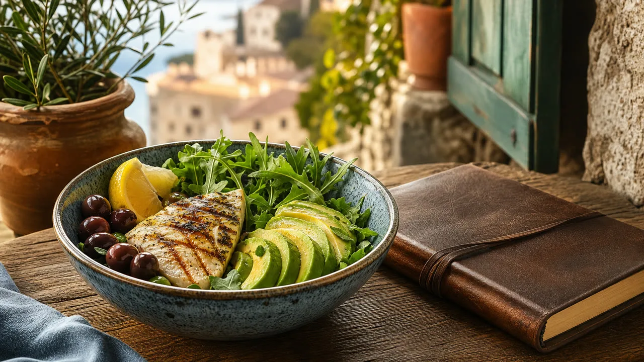 Smartphone accanto a un piatto low carb con macro visibili sullo schermo